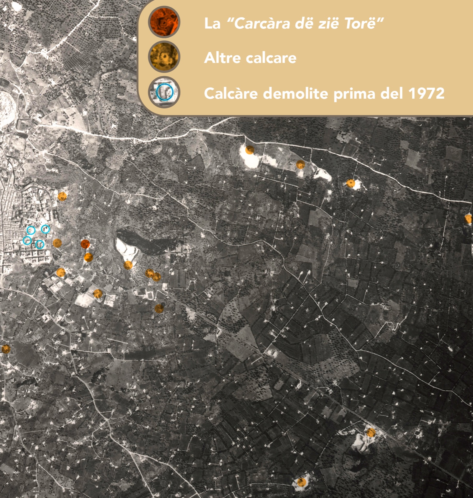 Aerofotogrammetria del 1972 con le calcàre di Ostuni